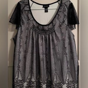 Lane Bryant Black Lace Blouse with Off White Lining.